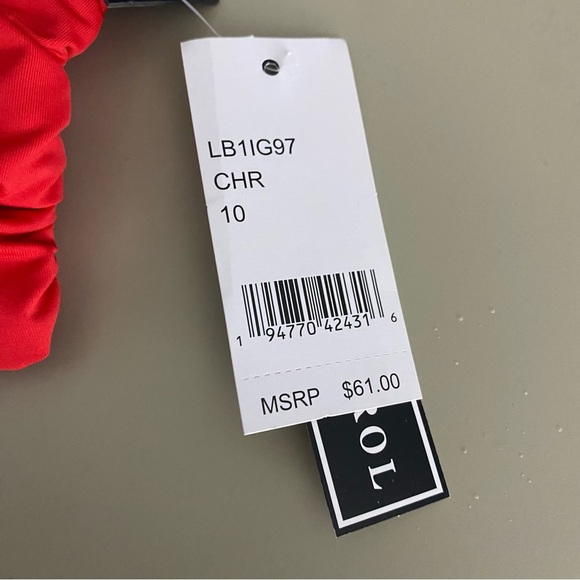 NEW La Blanca Island Goddess Mid Waist Sash Band Bikini Bottom 10 Cherry Red NWT - Picture 7 of 11